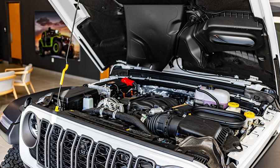 view under the hood of a jeep wrangler