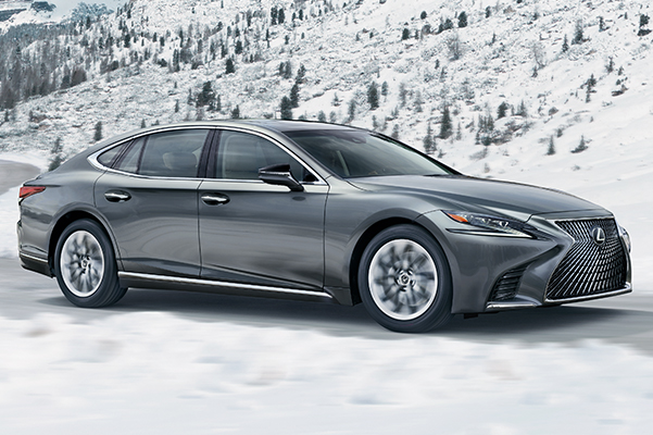 Lexus LS driving in snowy weather