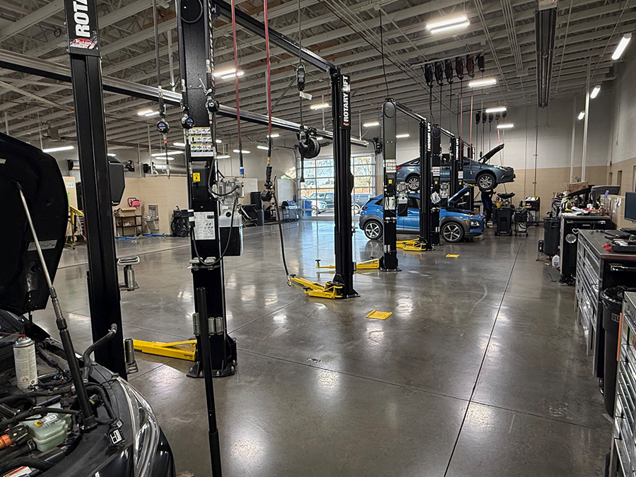 Service tech checking inventory for parts