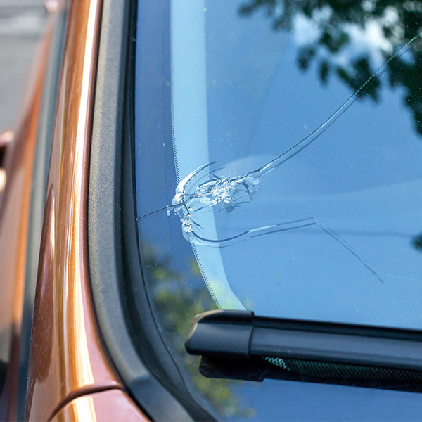 Up close shot of cracked windshield