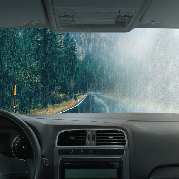 Side by side of treated vs untreated windshield comparison