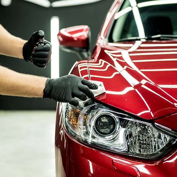 Technician applying ceramic coating onto vehicle