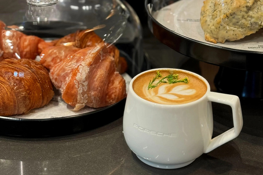 Close up of coffee and food