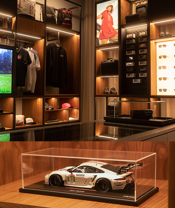 Porsche Merchandise Store interior and Merchandise
